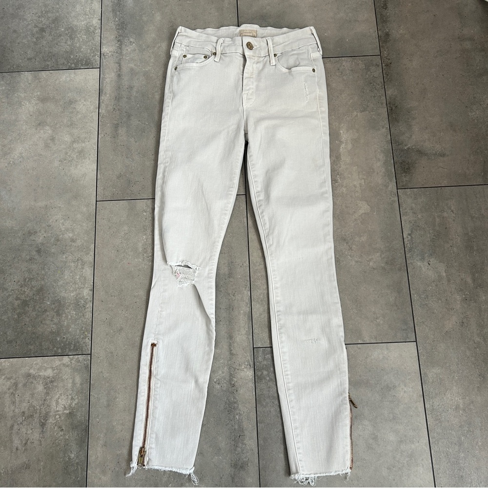MOTHER looker ankle zip fray sexy just walked into town off-white skinny jean 24